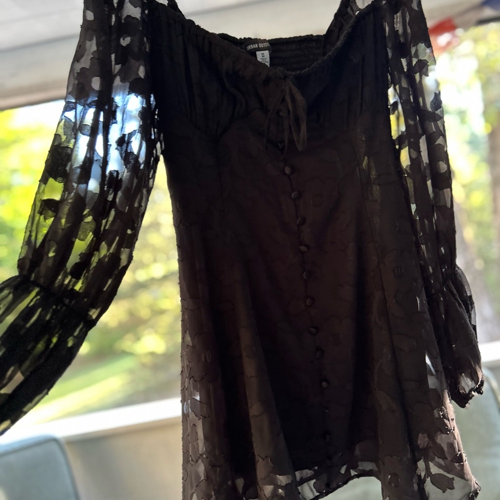 Urban Outfitters Black Sheer Button-Front Mini Dress